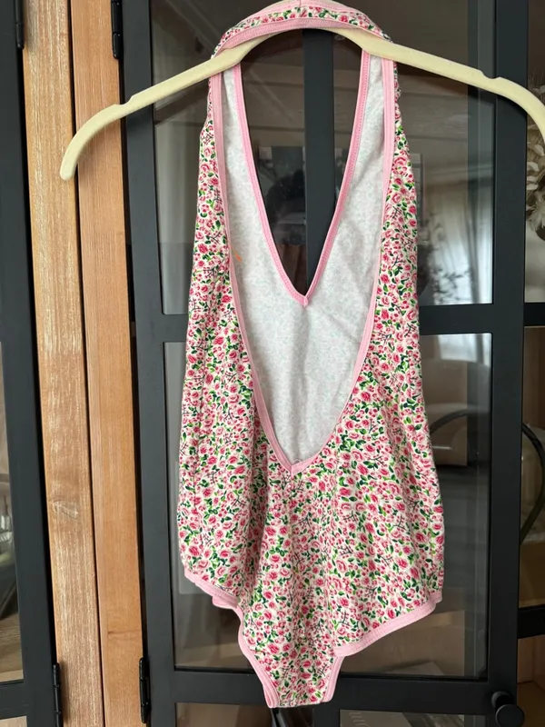 American apparel floral bodysuit leotard sleeveless scoop open back vneck halter - Image 4
