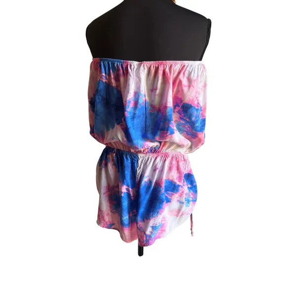 Forever 21 Tie Dye Strapless Romper Cover Up Pink Blue Rayon Size Large - Image 4