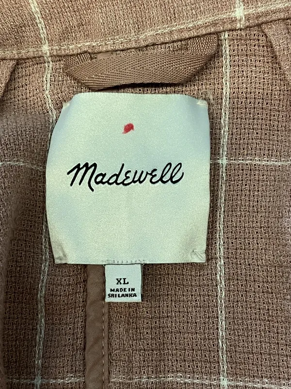 Madewell Blazer Womens XL Tan Windowpane Linen Blend Patch Pockets 2 Button - Image 6