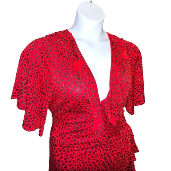 Boohoo Red Asymmetrical Ruffled faux Wrap Dress - Image 8