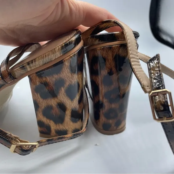 Raid Brown Leopard Print Block Chunky Heels Strappy Womens Sandals 7 Ankle Strap - Image 7