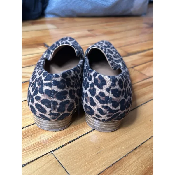 Leopard Print Smoking Loafers Brown Suede Look Ballet Flats Cute Casual Size 7.5 - Image 4