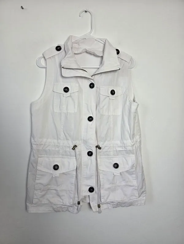 100% Cotton White Utility Vest Lightweight Gorpcore Hiking Outdoor Medium - Image 2