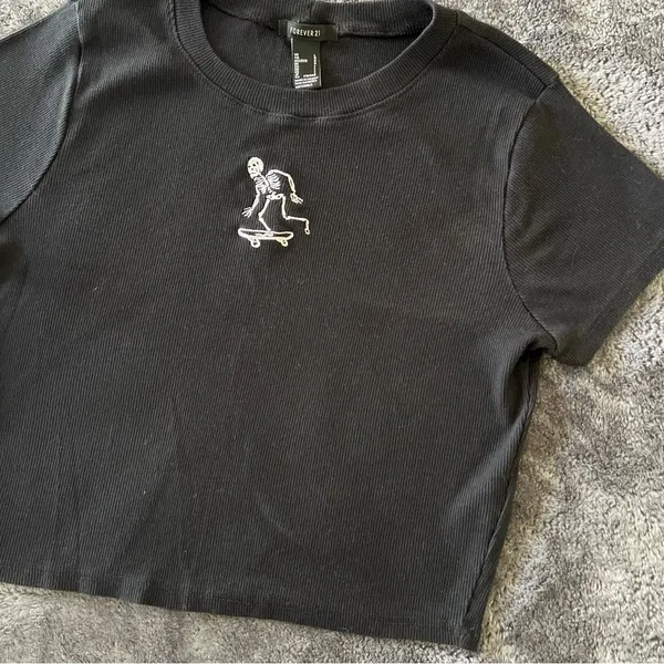 Forever 21 Black Skeleton Skateboard Ribbed Tee - Image 2