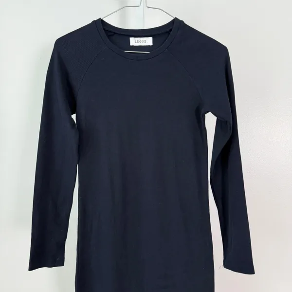LEGOE Heritage‎ sz 1 Long Sleeve Midi Dress Black Cotton Stretch Cozy Casual - Image 2