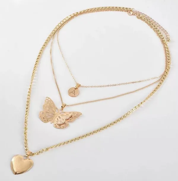 Boutique Letter A Hollowed Butterfly Heart Pendant Multilayered Chain Necklace - Image 3