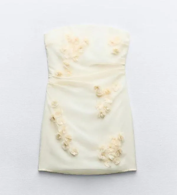 ZARA NWT White ORGANZA FLORAL DRESS. Size Small - Image 8