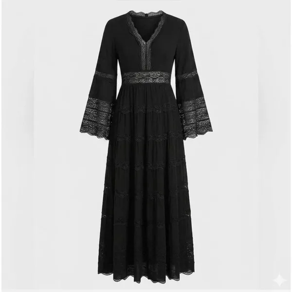 NEW Tuckernuck Hyacinth House Lydia Black Lace Maxi Dress with Bell Sleeves XS - Image 4