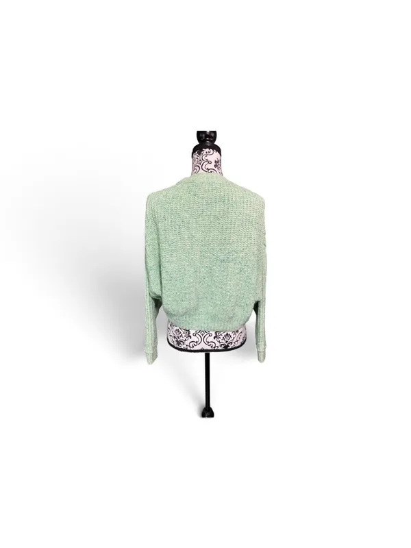 Free People On Your Side Mint Green Cable Knit Pullover Cropped Sweater Sz-Small - Image 3