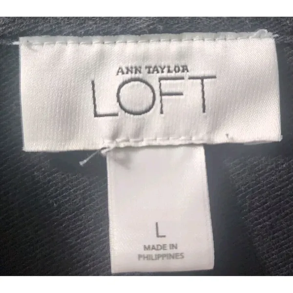 LOFT‎ Full Zip Hoodie Contrast Stitching Pockets Black Comfy Large - Image 3