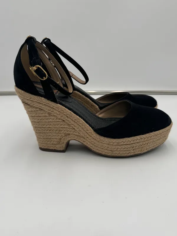 Sam Edelman Black Suede Espadrille Wedge Heels Size 8 Ankle Strap Platform - Image 4