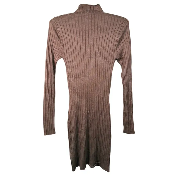 Abercrombie Mock Neck Knit Midi Sweater Dress Small Brown Fall Old Money Minimal - Image 3