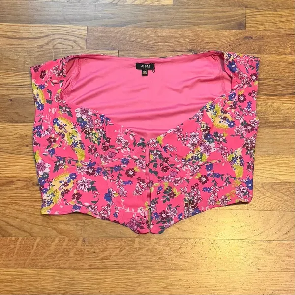 AFRM Myla Corset Womens Large Pink Floral Short Sleeve Open Front Crop Top - Image 4