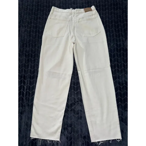 Madewell Women's Ripped Knee Baggy Straight Leg‎ Jeans Raw Hem White Size 29 - Image 5