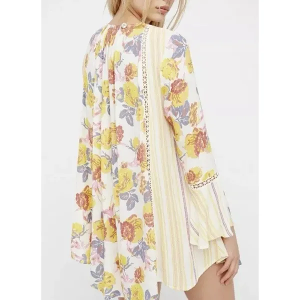 Free People Lovestoned Lace Crochet‎ Bell Sleeve Tunic Small Dress Boho #WX12-5 - Image 2