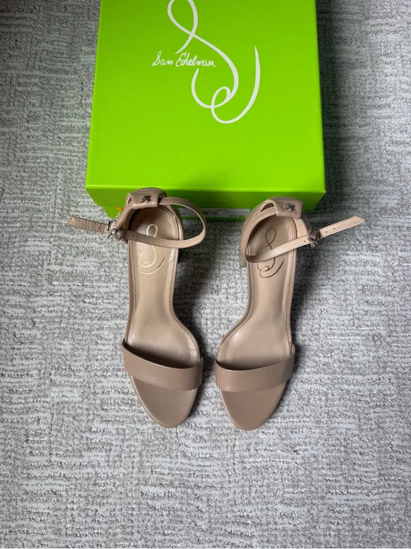 Sam Edelman Beige Ankle-Strap Block Heel Sandal - Image 3