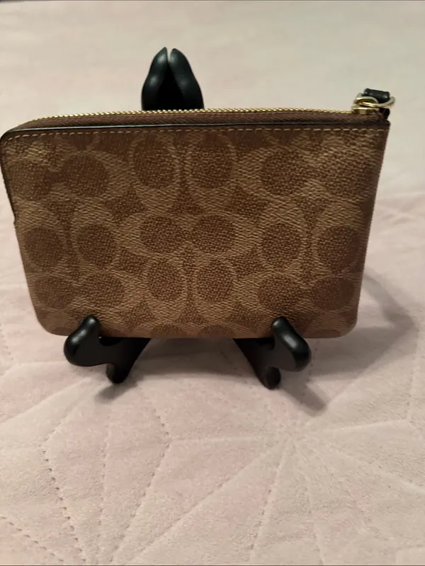 Coach Brown and Black Signature Zip Wristlet - Image 3