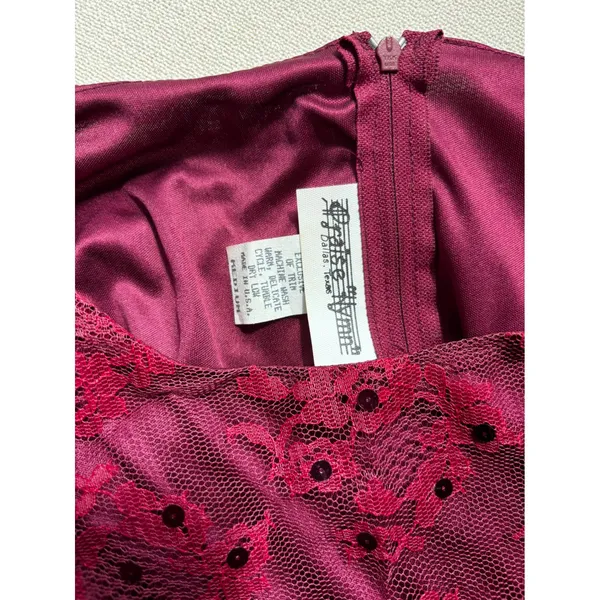 Praise‎ Hymn 90s Vintage 2pc Dress Set M Burgundy Lace Sequin Formal Choir Gown - Image 9