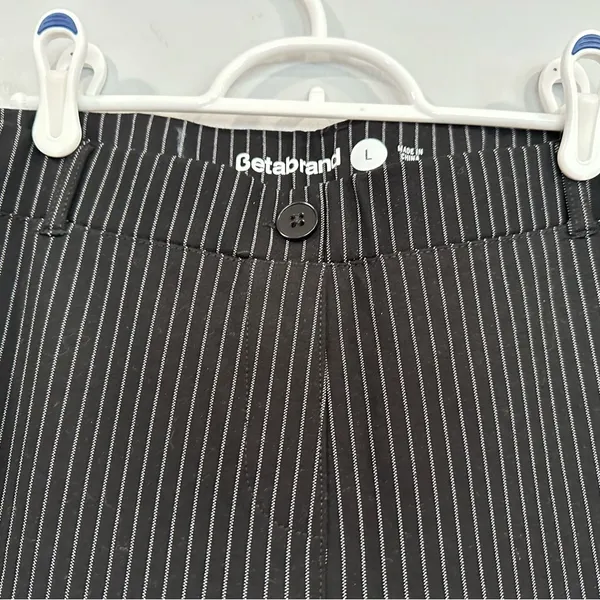 Betabrand Black White Pinstripe Straight Classic Yoga Pants Large L - Image 2