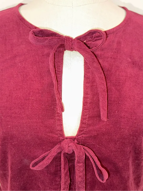 LOFT Corduroy Bow Tie-Front Mini Dress in Burgundy - Image 8