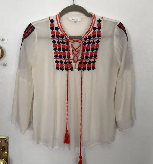 Boho Embroidered peasant blouse by Sugar + Lips M - Image 2