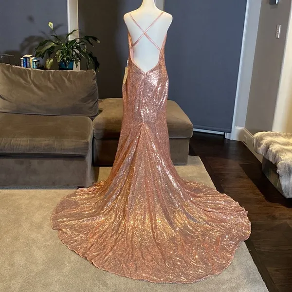 Women’s Pink Fully Sequined Mermaid Style Prom Party Dress Size 6 NWT - Image 5