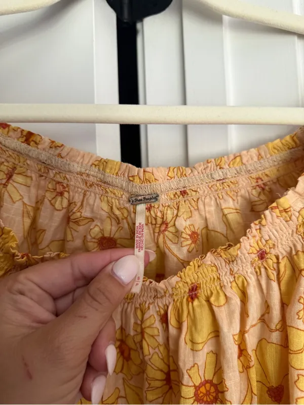 Free People yellow floral off shoulder blouse Miss Daisy Printed Top Ivory Combo - Image 3