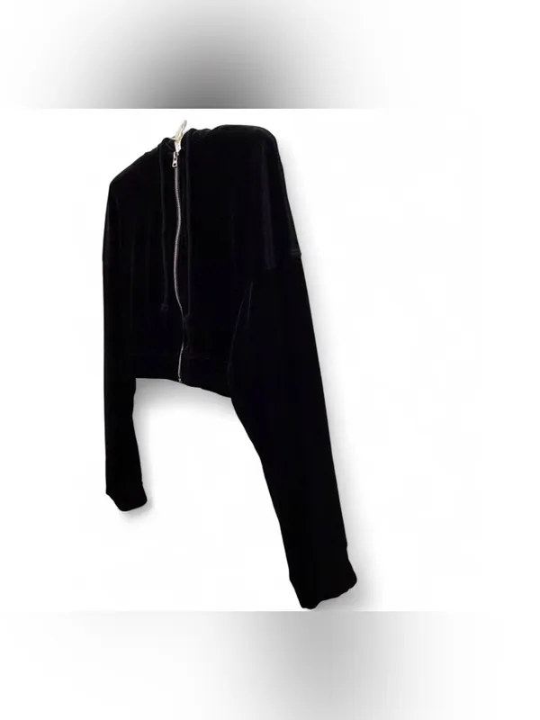 Y2K H&M Divided Women’s Long Sleeve Cropped Velour Hooded Full-Zip Sweater SizeS - Image 6