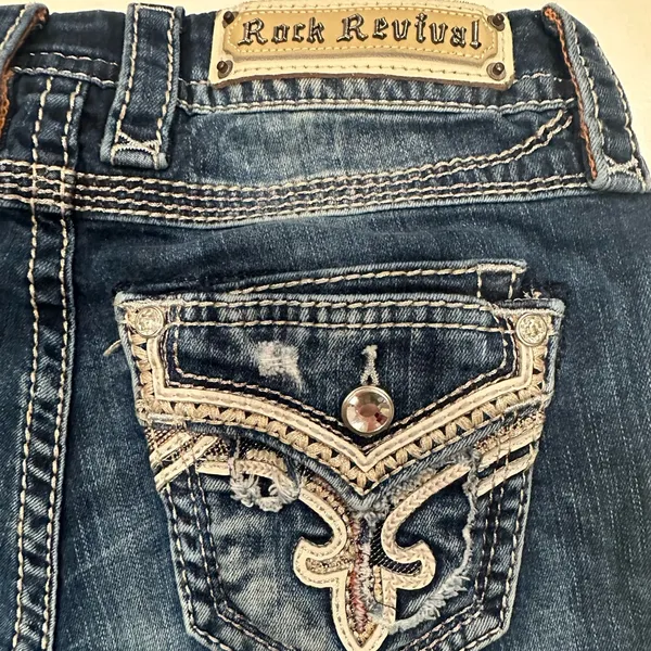 Rock Revival Mertie Easy Straight Stretch Jeans Bling Embellished Size 26 - Image 7