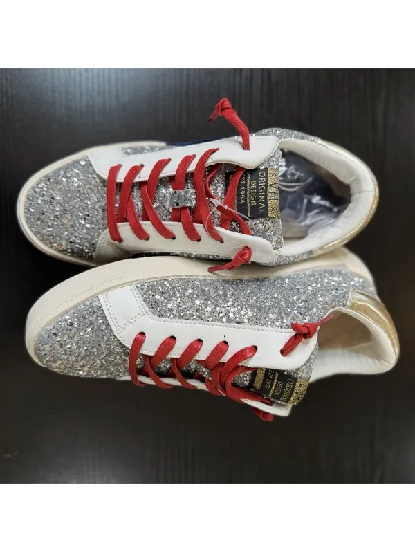Size 6.5 Women’s Vintage Havana Silver Glitter Gray Star Red Laces Sneakers - Image 8