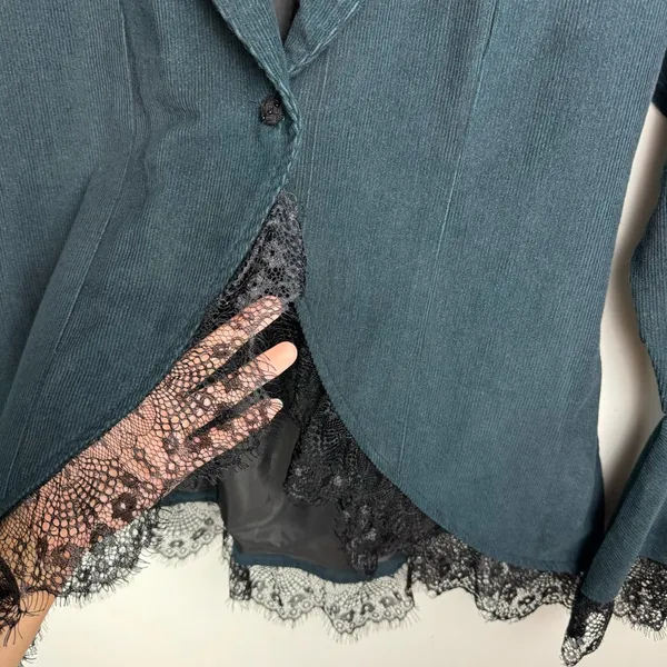 The Pyramid Collection Corduroy Corset Lace Up Jacket Sz Small Lace Trim - Image 12