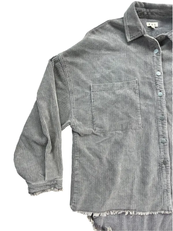 POL Gray Corduroy Button-Down Shirt with Shirttail Hem - Image 3