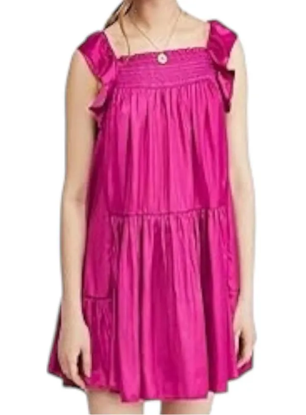 Free People Women’s XS Fuchsia Pink Want Your Love Ruffled Hems Tie Back Dress - Image 2