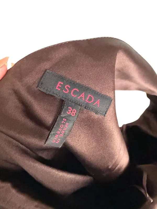 ESCADA Brown Silk Blend One Shoulder Cocktail Dress Size 38 / US 8 - Image 8