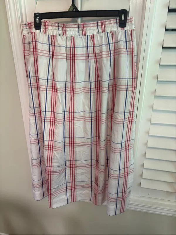 Free assembly White Plaid Button Front Maxi Skirt Size XL - Image 3
