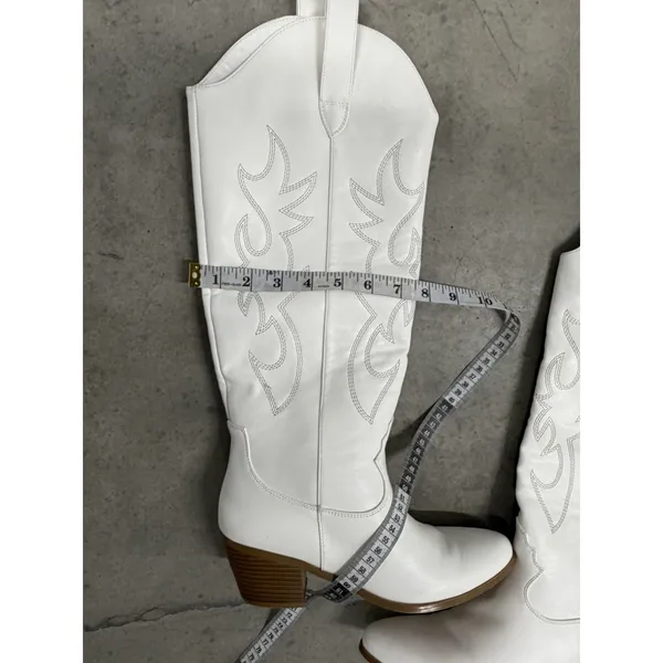 Women's White Western Cowboy Cowgirl Knee-High Boots Pointed Toe Embroidered - 9 - Image 4