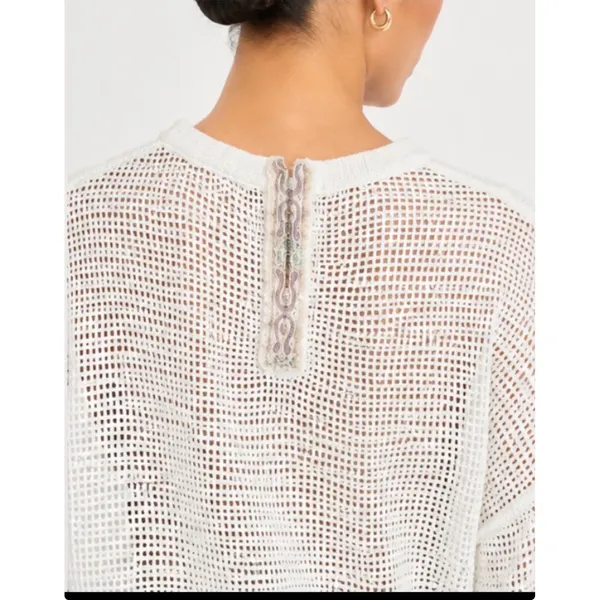 New! POL Oversized Open Knit Mesh Sweater Ivory Boho‎ Beachy Pullover Sz Small - Image 3