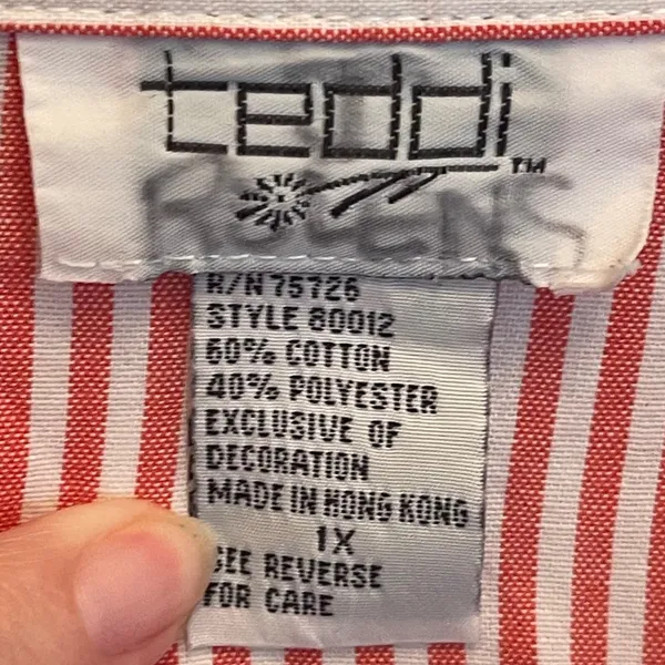 Teddi Red White Striped Embroidered Dog Bone Button Down Shirt 1X Whimsical - Image 4