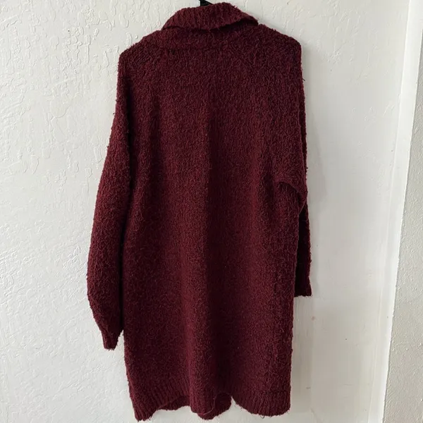 Anthropologie Red Long Line Open Front Sherpa Teddy Cardigan No Pockets M - Image 8