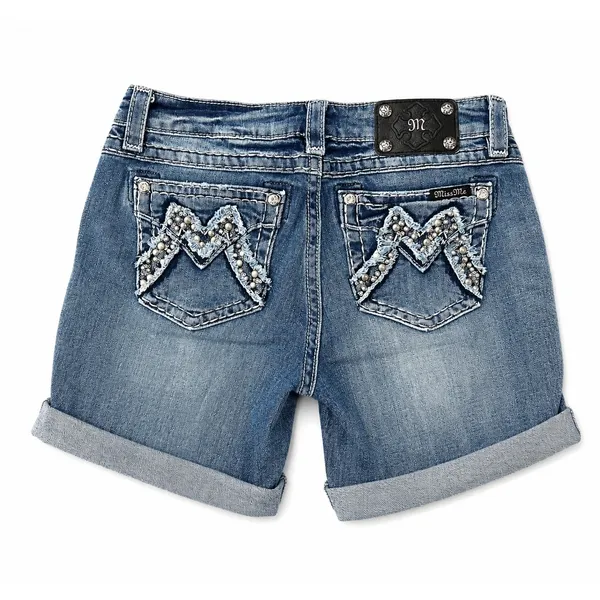 Miss Me Size 27 Boyfriend Shorts Mid Rise Cuff Stretch Rhinestone Stud Pockets - Image 2
