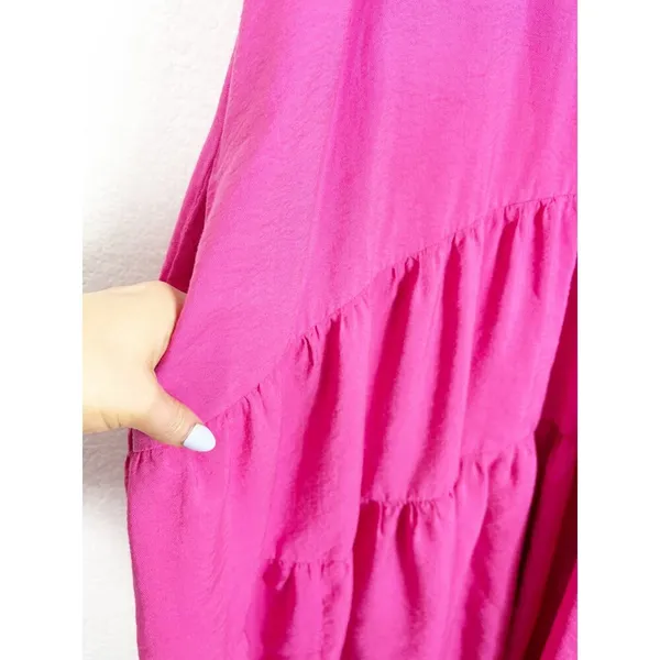 Anthropologie Maeve Marlene Tiered Maxi Dress Medium Pink Oversized Sleeveless - Image 9
