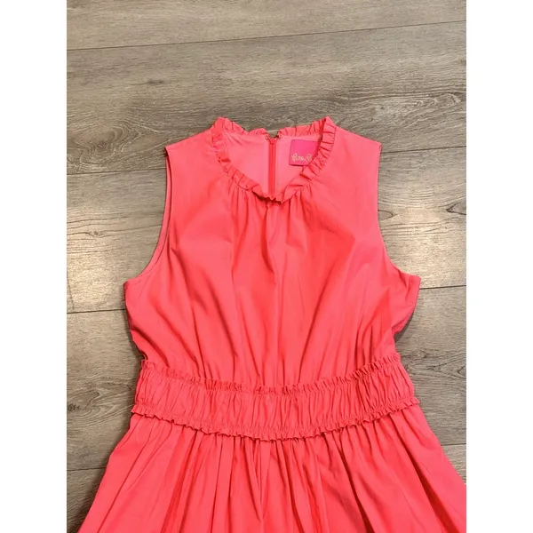 Lilly Pulitzer Dress Size 2 Elina Stretch‎ Sleeveless Ruffle Pocket Coral Spritz - Image 2