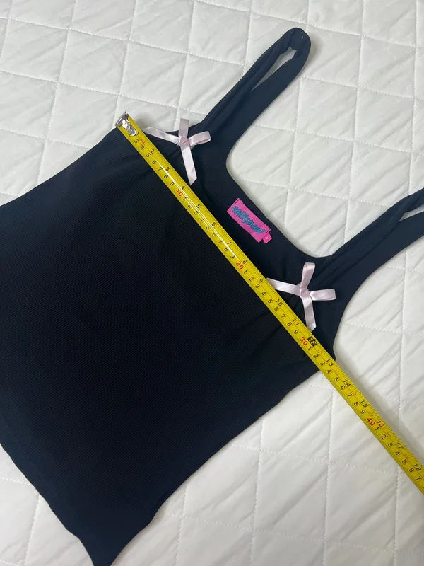 Edikted Bow Tank Top Black Ribbed Coquette Balletcore Y2K Cami Romantic Size M - Image 6