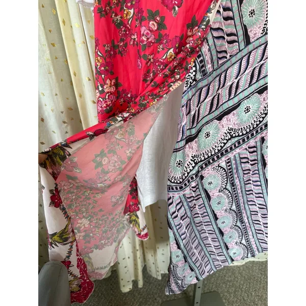 Free People Knot Me Floral Geometric Scarf Mix Media Tie-Front Blouse Top L - Image 8