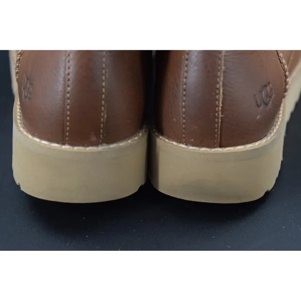 UGG Deconstructed Lace Leather Side Zip Boots Women Brown Good Size 6 Toe Round - Image 9