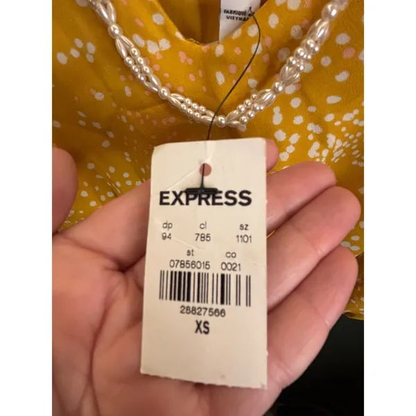 Express Maxi‎ Dress XS Yellow NWT Flutter Sleeve Smocked Waist Slit - Image 6