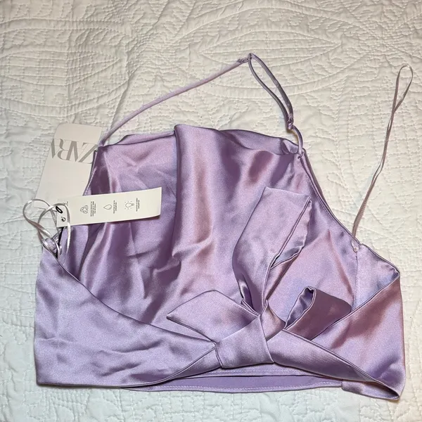 Zara lilac satin halter crop top - Image 4