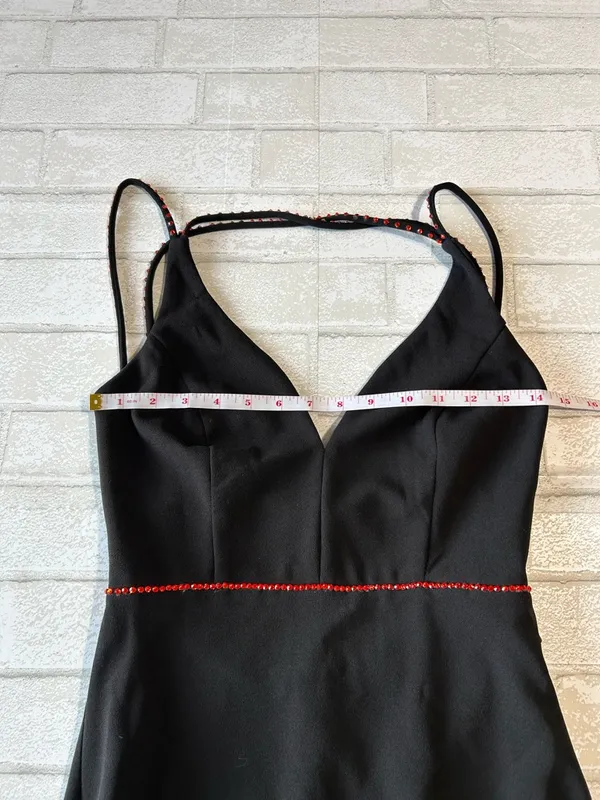 Lulu's Black V-Neck Evening Gown with Subtle Red Trim - Image 7