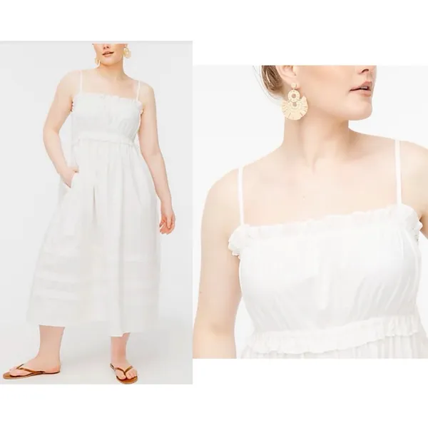J. Crew Square Neck Ruffle Maxi Dress White Sz 14 FINAL PRICE - Image 6