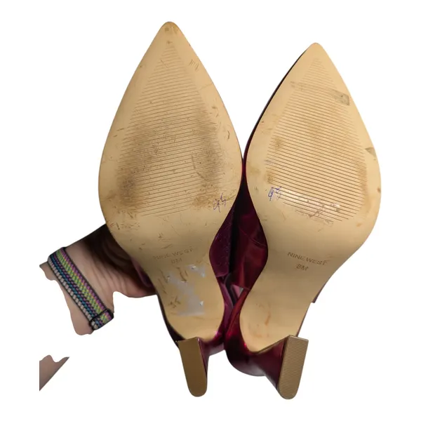 Nine West Tabita Fuchsia Pink Metallic Pointed Toe Flare Heel Ankle Strap Pump 8 - Image 5